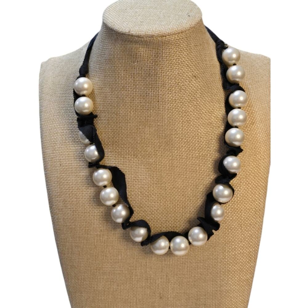 J. Crew Black Cord and Pearl Necklace